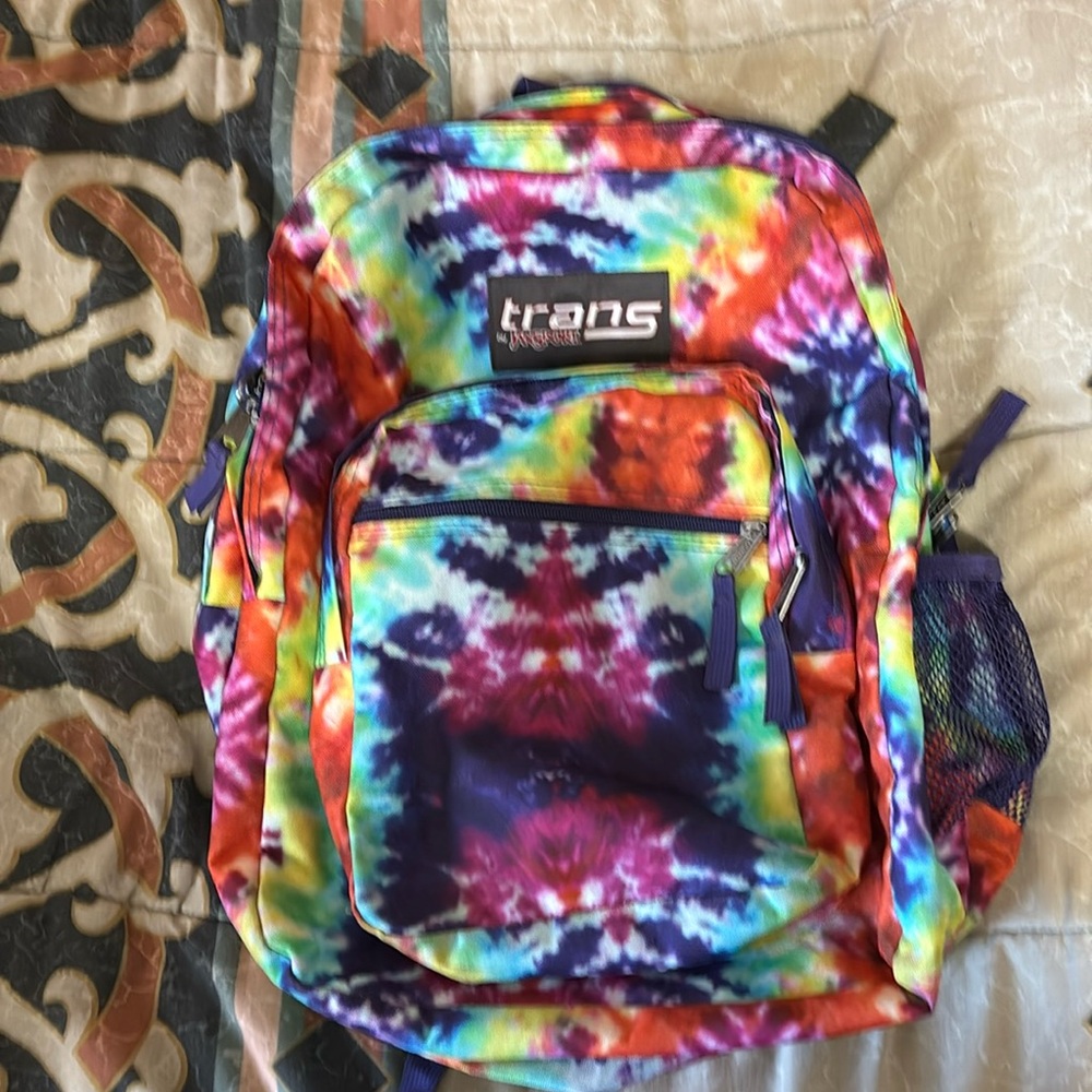 trans by JanSport 3 zipper rainbow backpack with bottle holder